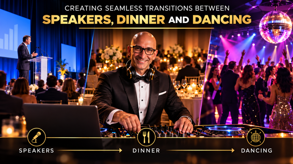 Corporate event music transitions